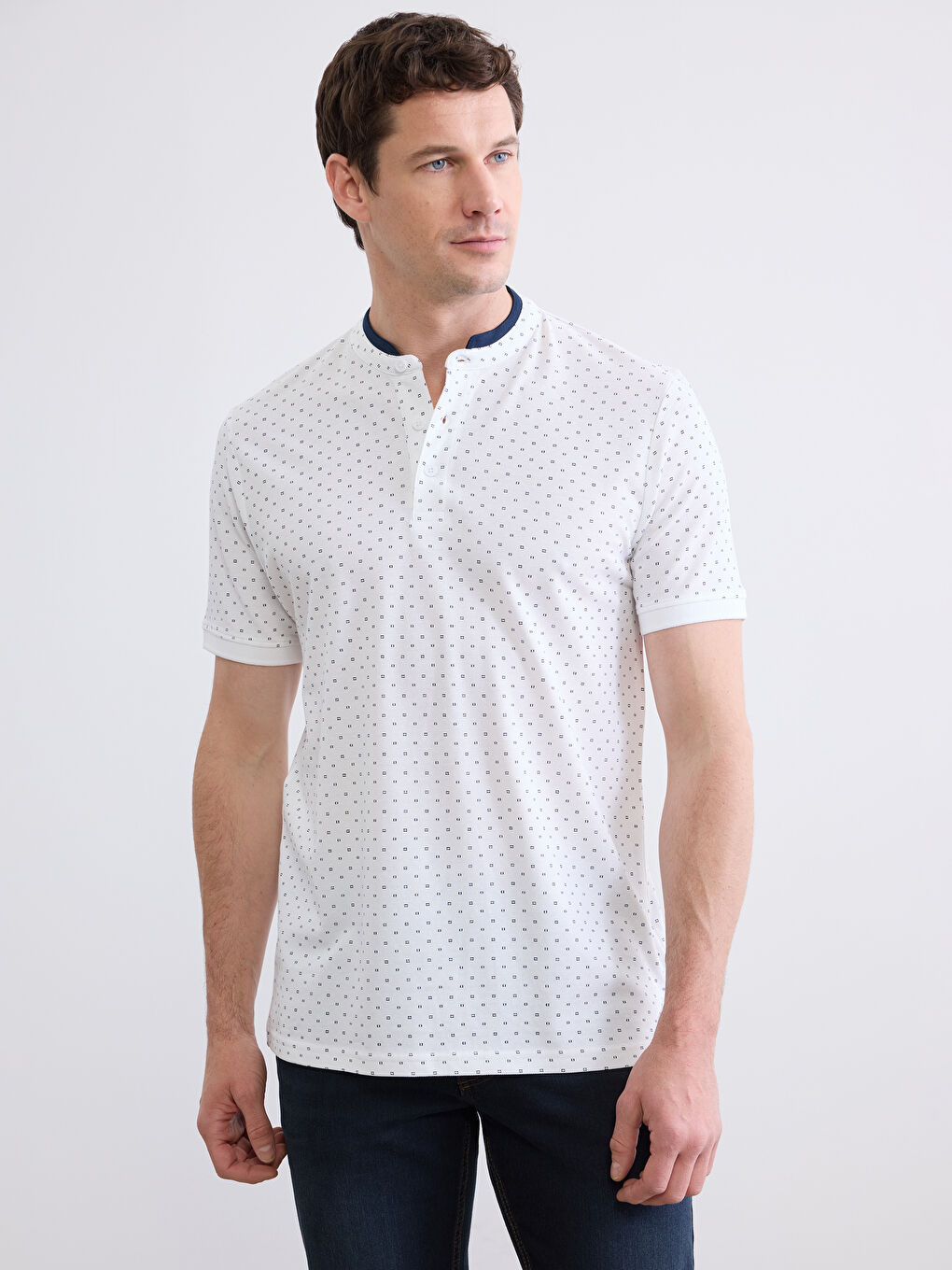 Μπλουζάκι Πικέ με Εκτύπωση με Γιακά Κολάρο Μπάντα για Άνδρες