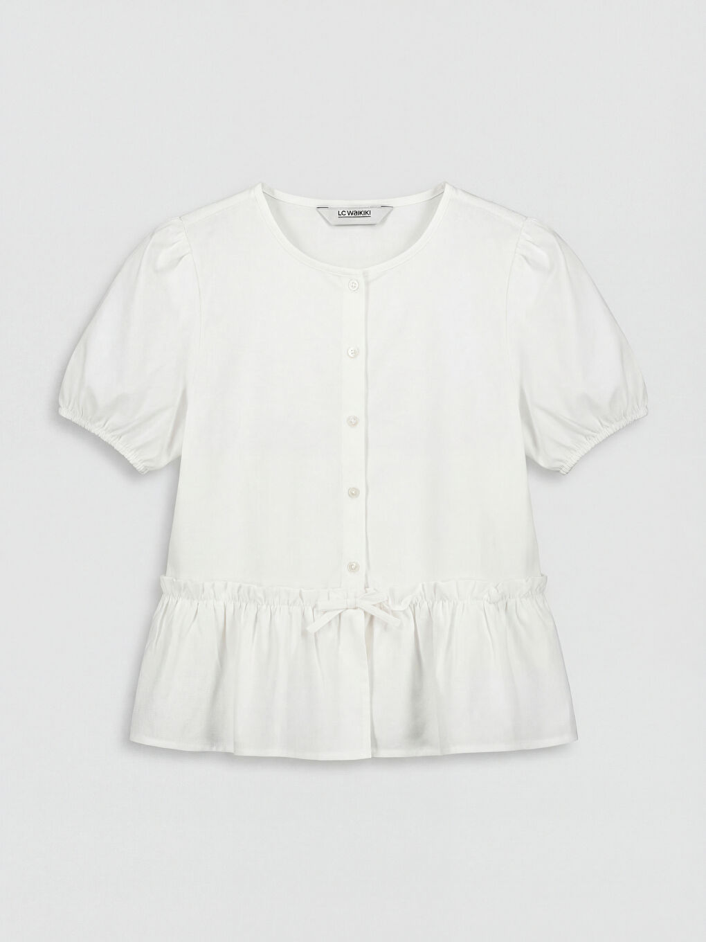 Ekru Fırfır Detaylı Kız Çocuk Gömlek