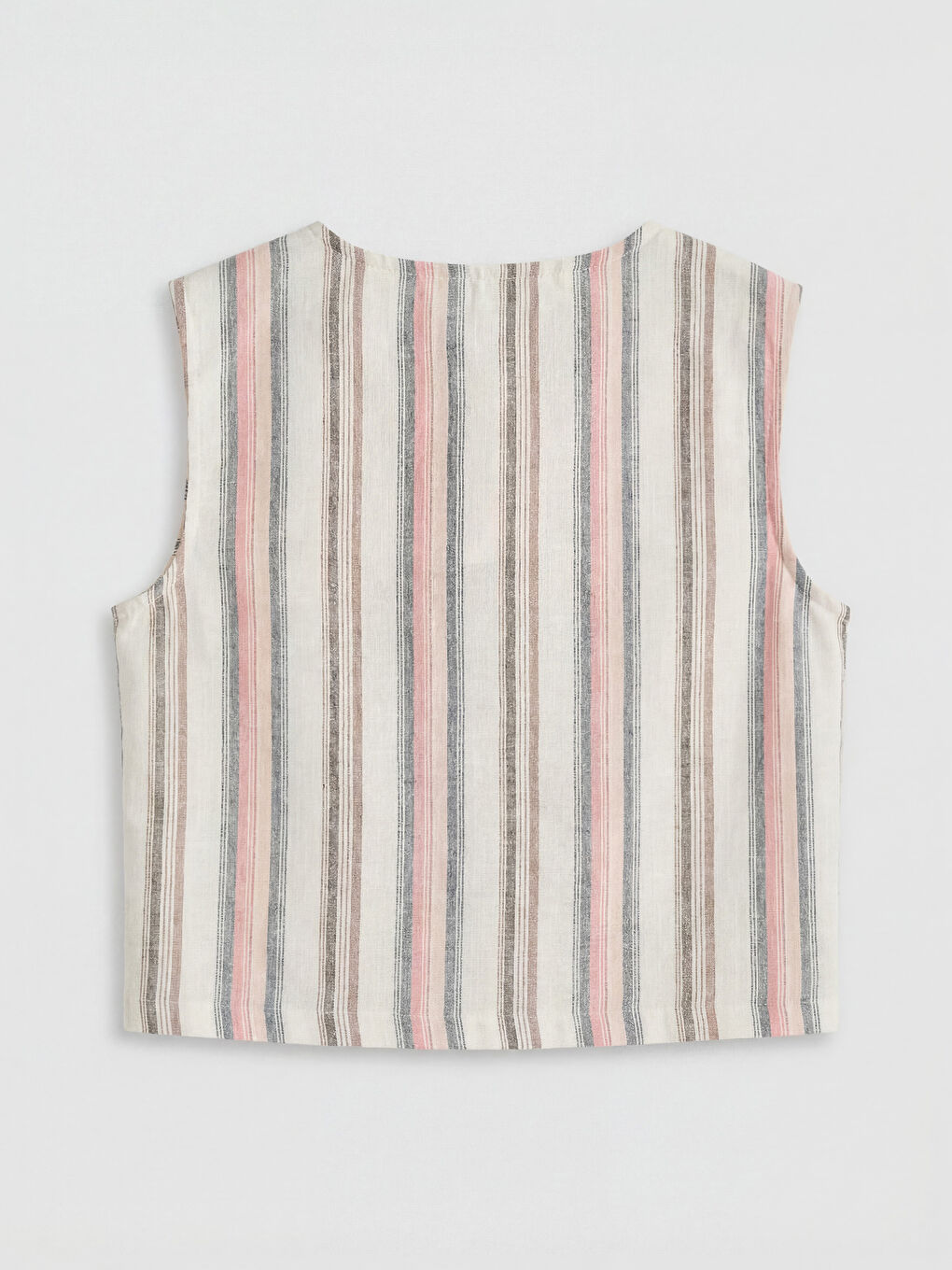 Ekru Çizgili Keten Karışımı Kız Çocuk Gömlek-1