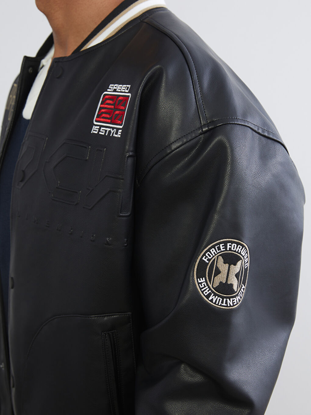 Свободное Мужское Пальто из Искусственной Кожи с Воротником Колледж-2