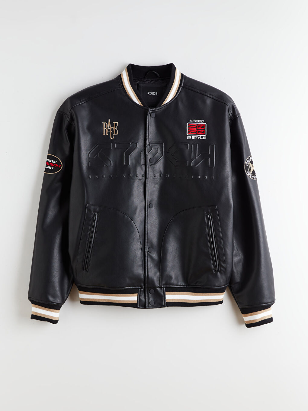 Свободное Мужское Пальто из Искусственной Кожи с Воротником Колледж-5