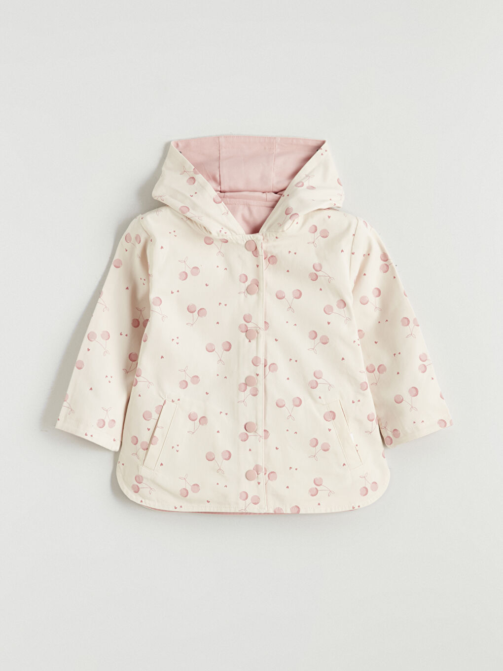 Ekru Kapüşonlu Çift Taraflı Kız Çocuk Mont-1