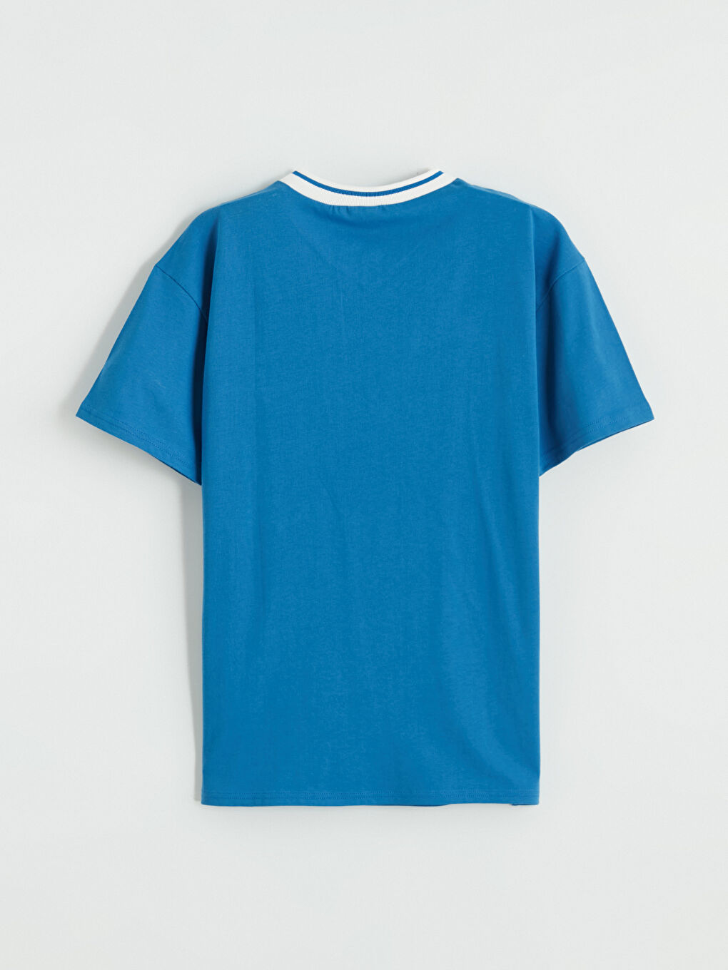 Mavi V Yaka Baskılı Erkek Çocuk Tişört-2