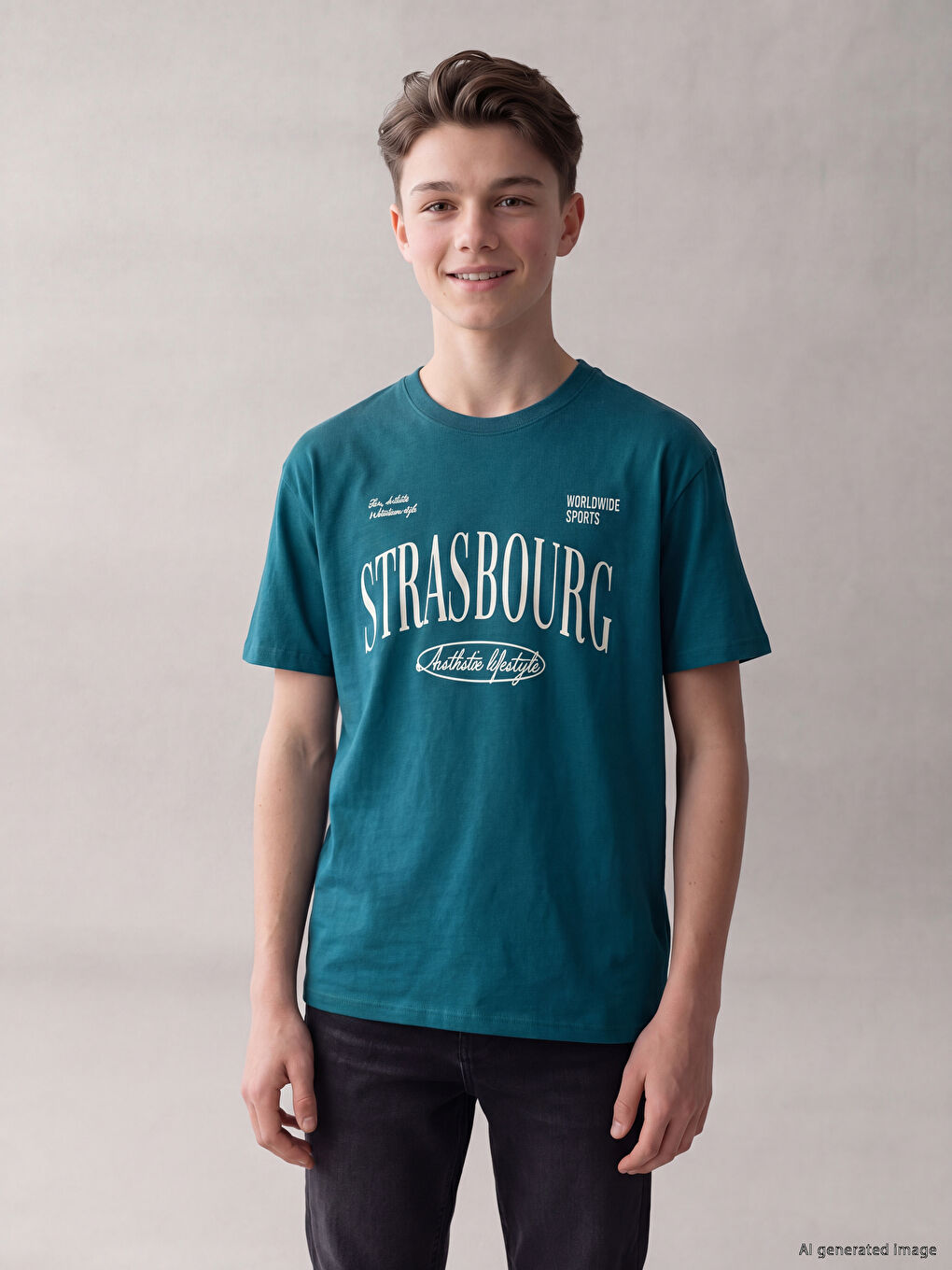 Yeşil Bisiklet Yaka Baskılı Erkek Çocuk Tişört