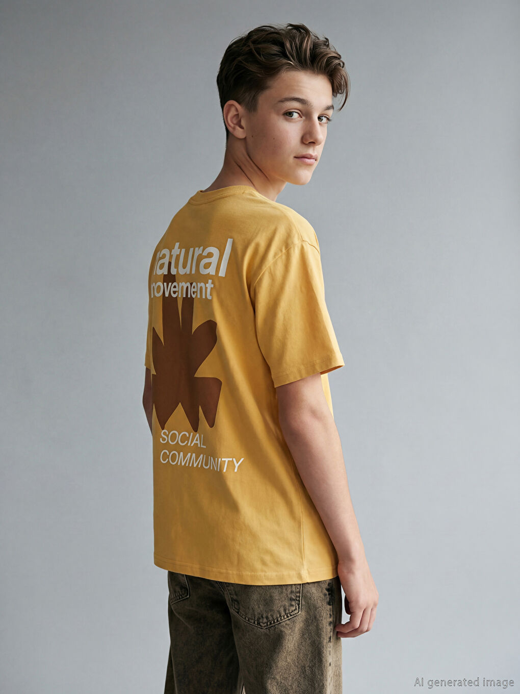 Sarı Bisiklet Yaka Baskılı Erkek Çocuk Tişört-1