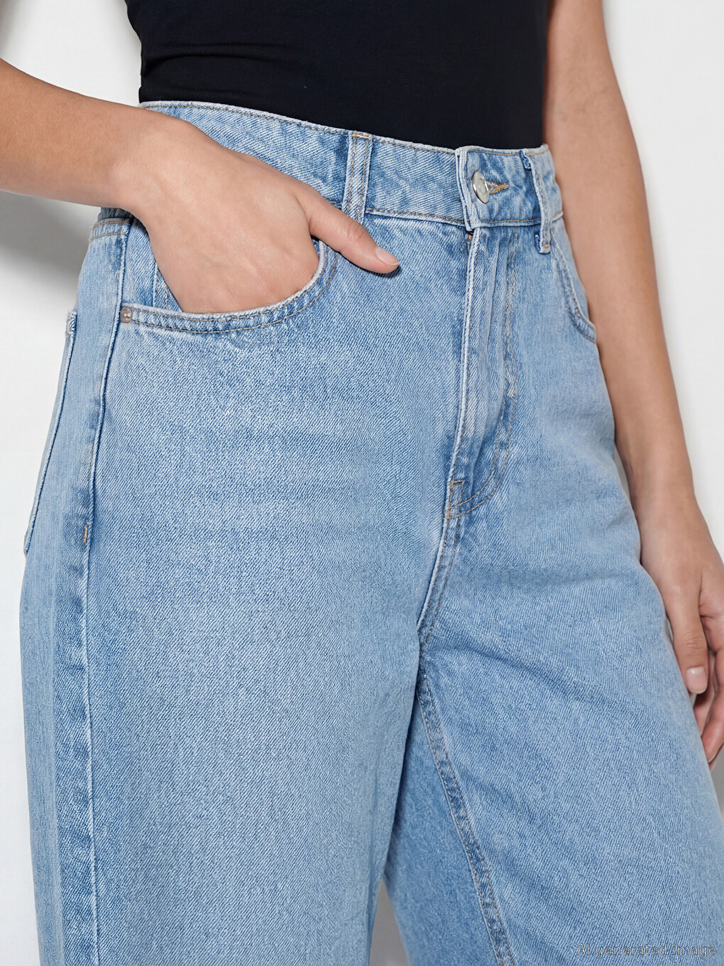 Pantalon Jean Femme à Jambe Large-2