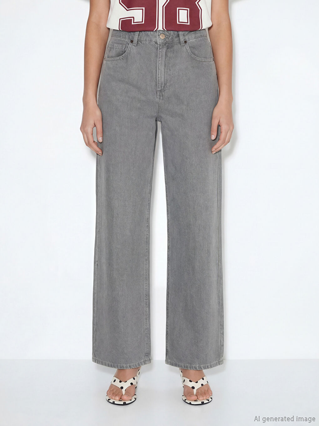 Gri Wideleg Kadın Jean Pantolon	-1