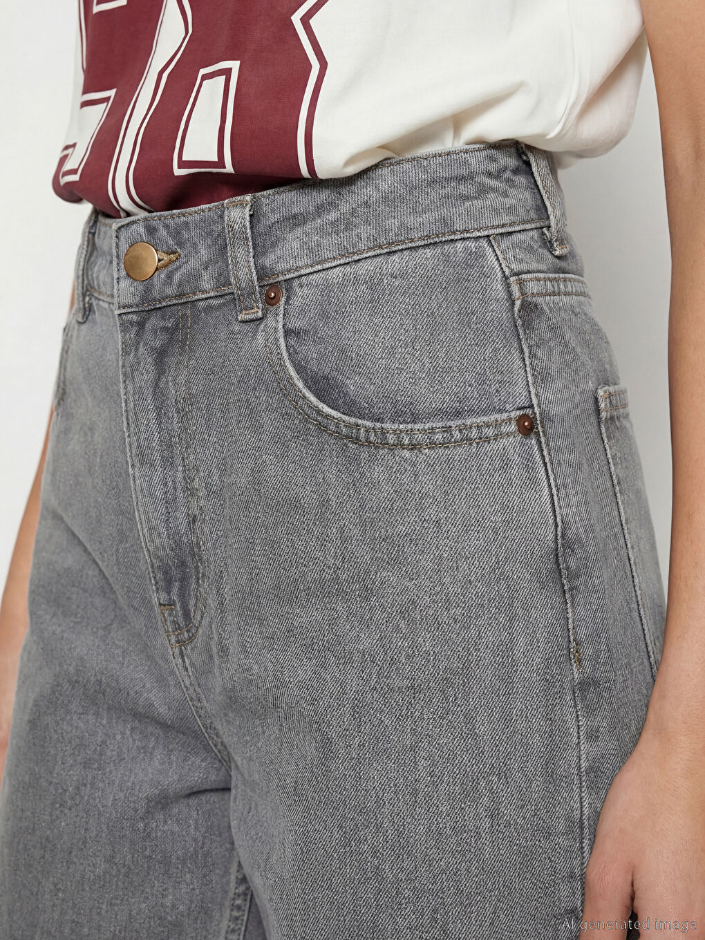 Gri Wideleg Kadın Jean Pantolon	-2