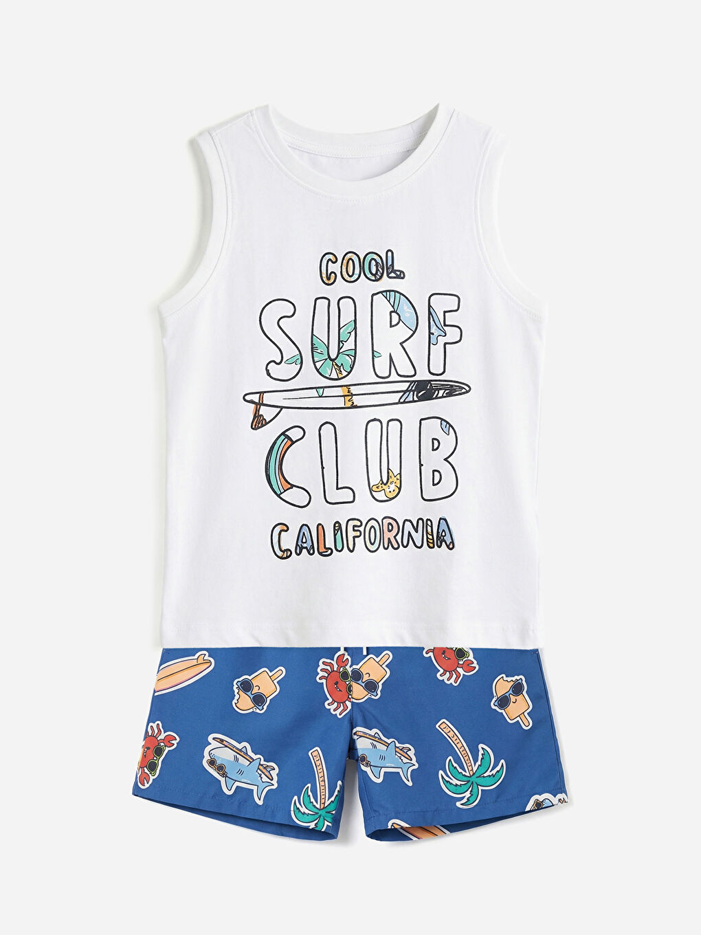 Beyaz Erkek Çocuk Yüzme Şort  ve Atlet