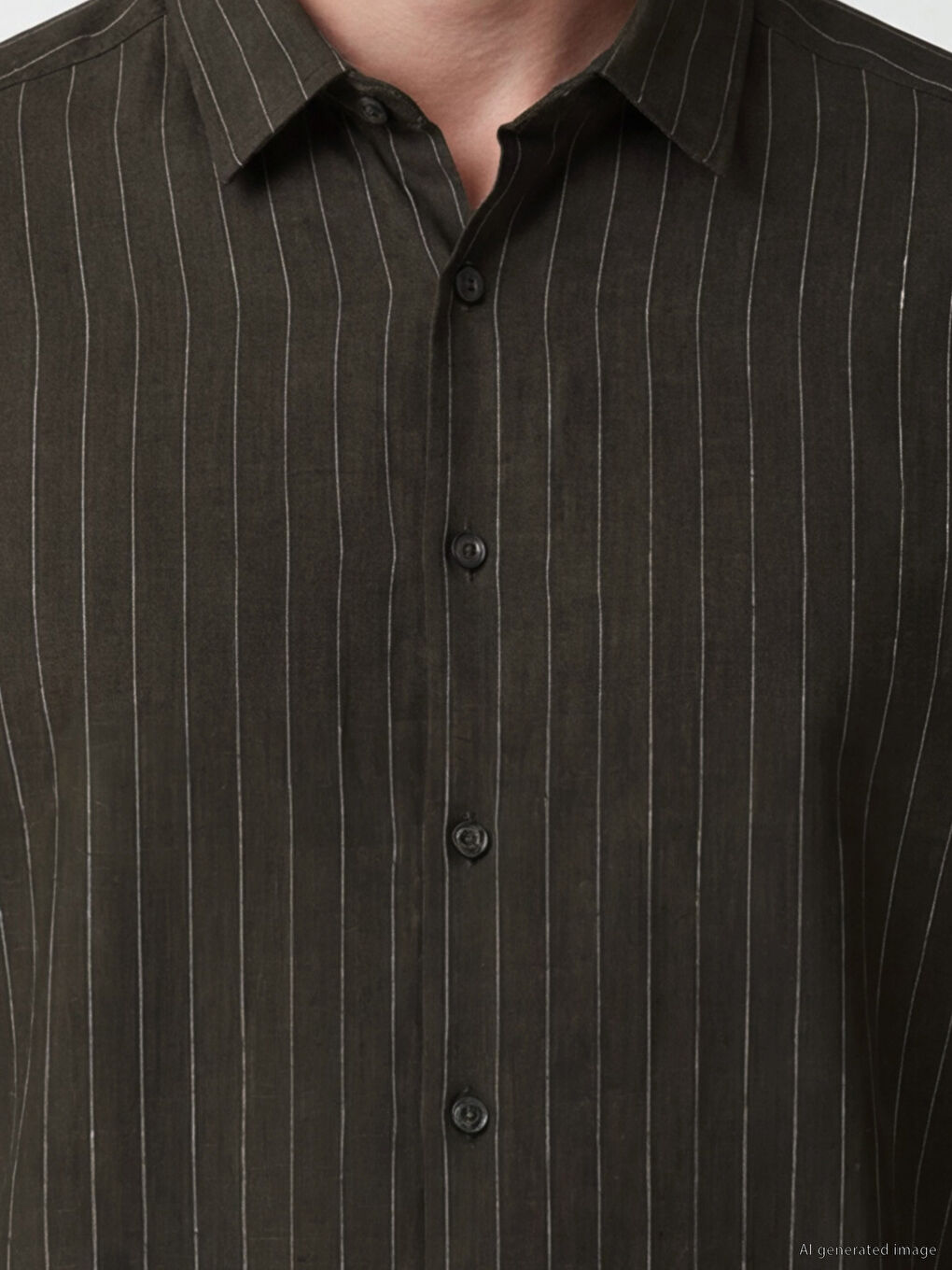 Haki Regular Fit Çizgili Poplin Erkek Gömlek-2