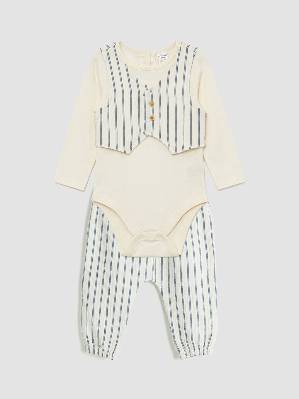 Ekru Çizgili Erkek Bebek Takım