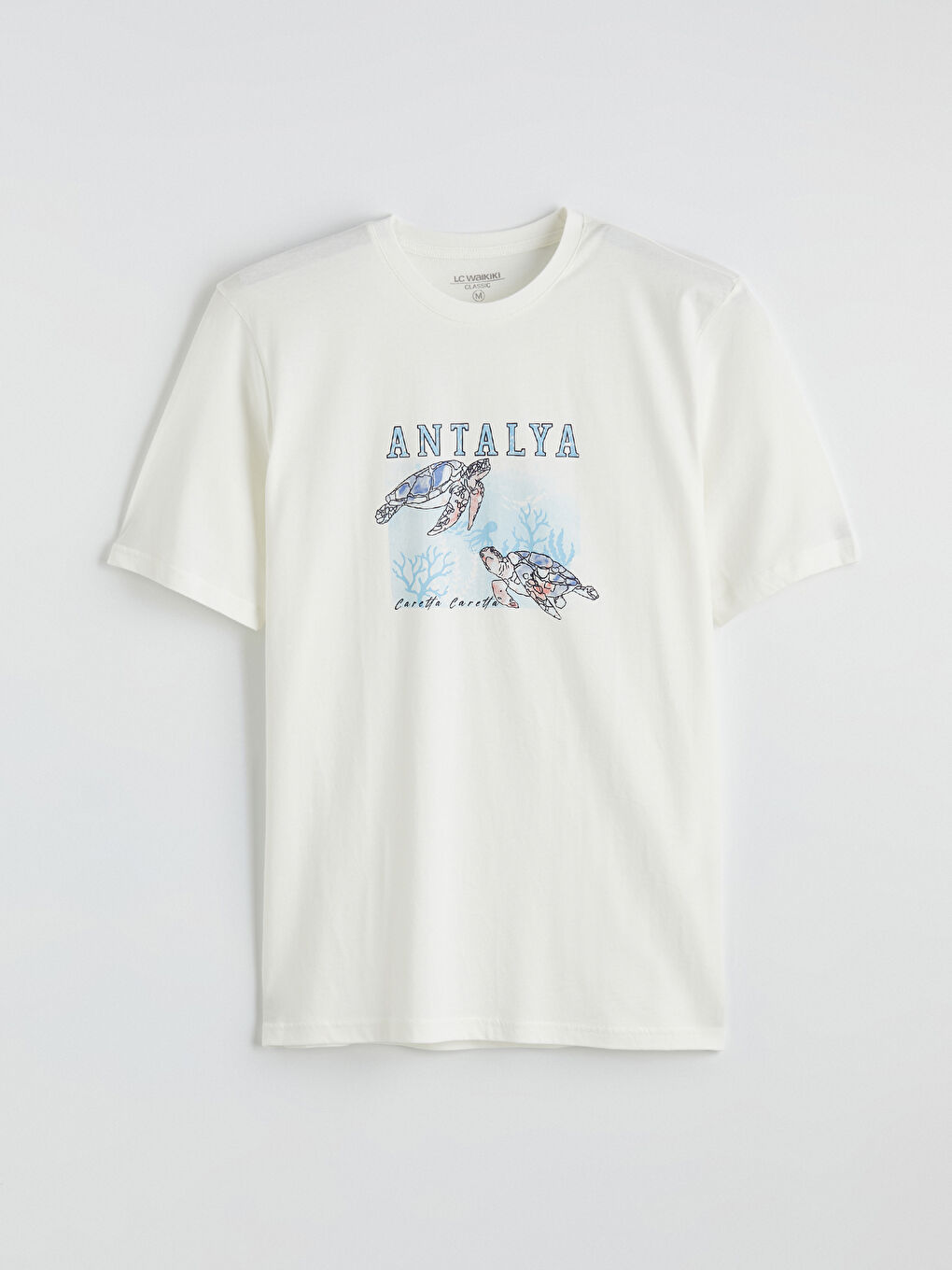 Ekru Bisiklet Yaka Antalya Baskılı Erkek Tişört-4