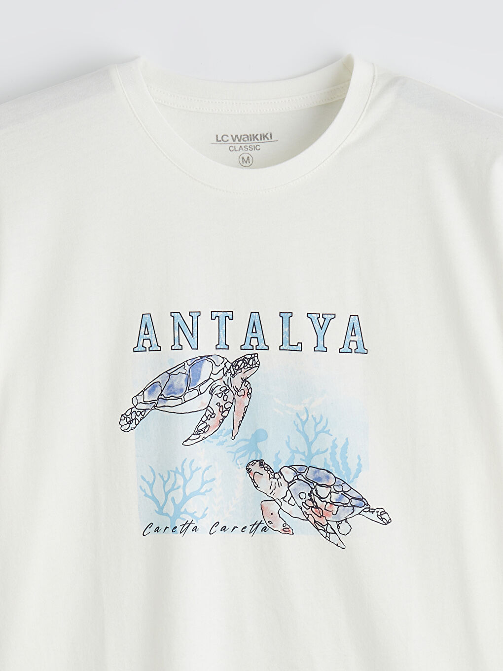 Ekru Bisiklet Yaka Antalya Baskılı Erkek Tişört-5