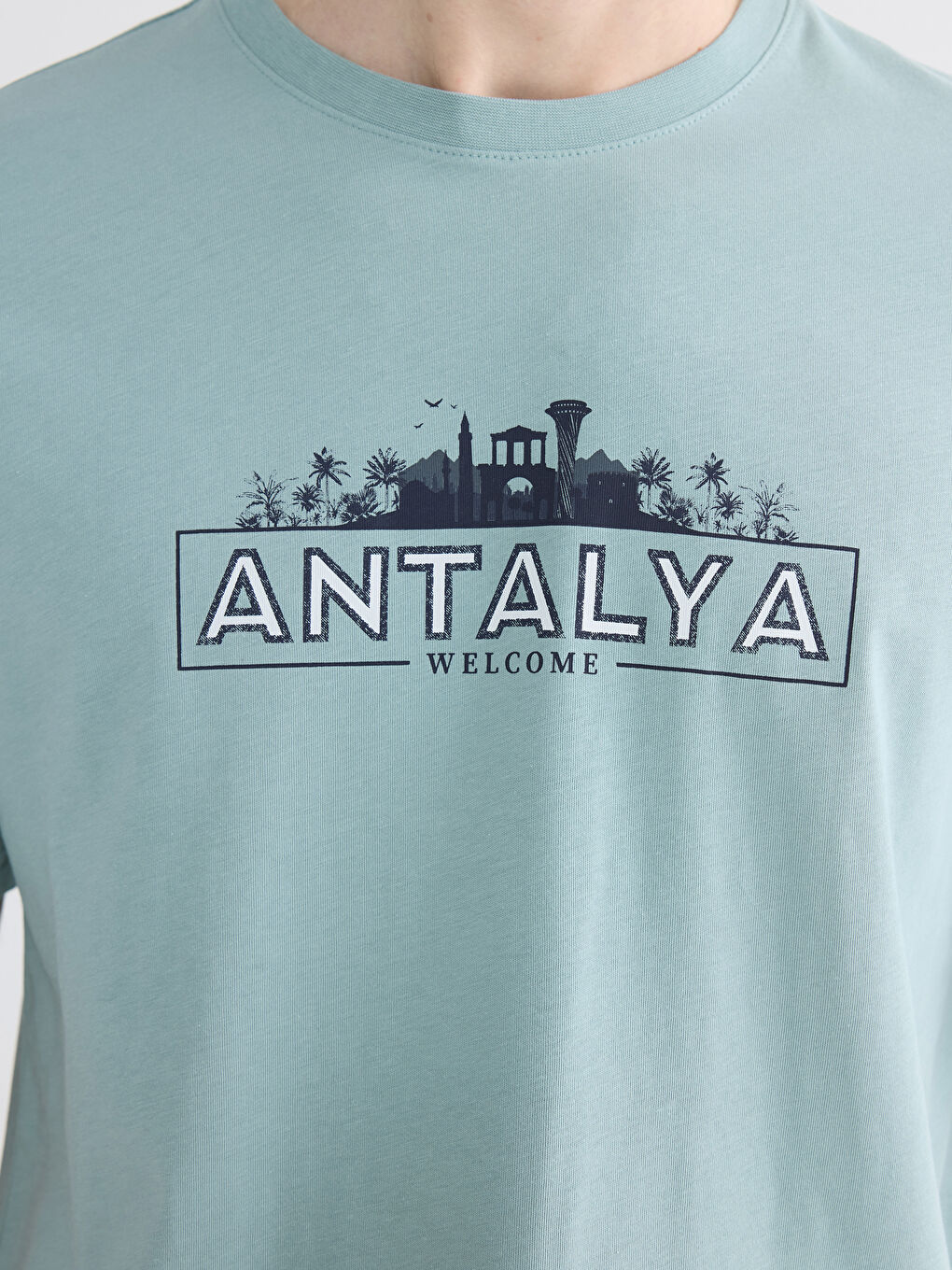 Mavi Bisiklet Yaka Antalya Baskılı Erkek Tişört-2