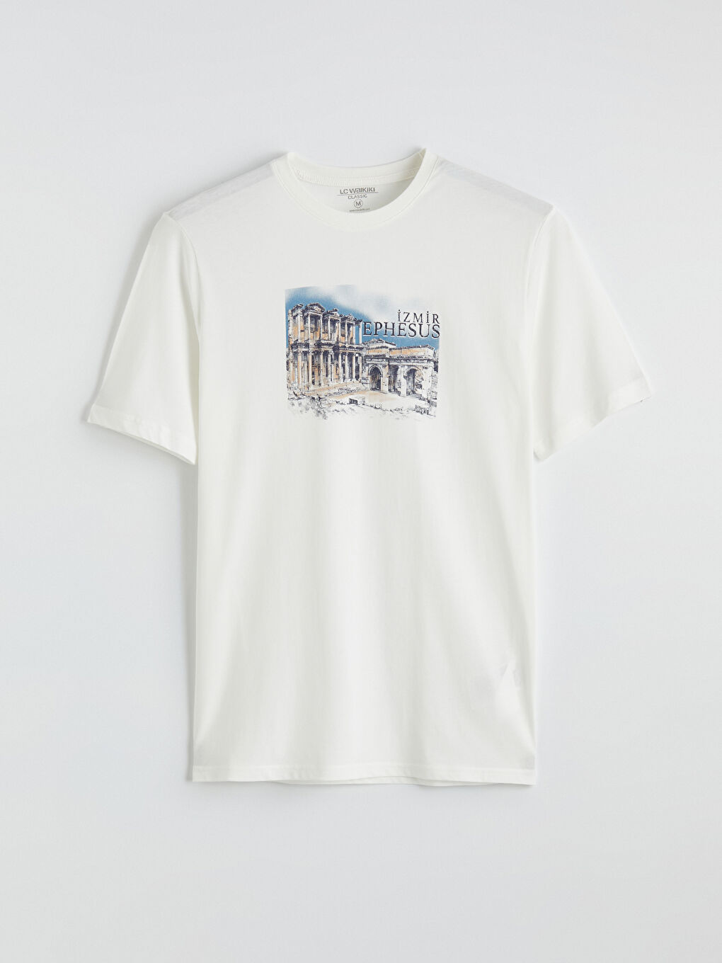 Ekru Bisiklet Yaka İzmir Baskılı Erkek Tişört-4