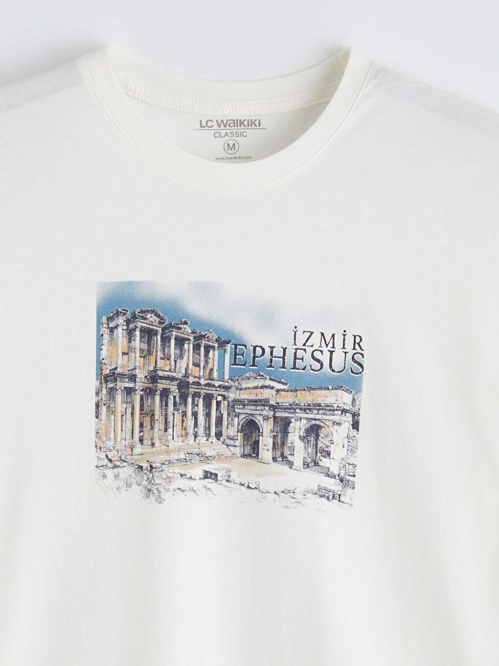 Ekru Bisiklet Yaka İzmir Baskılı Erkek Tişört-5
