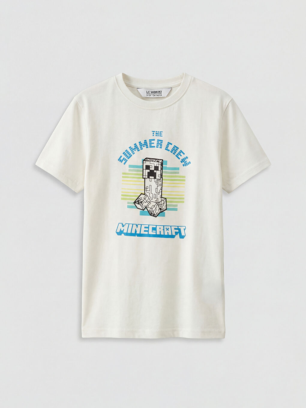 Ekru Bisiklet Yaka Minecraft Baskılı Erkek Çocuk Tişört