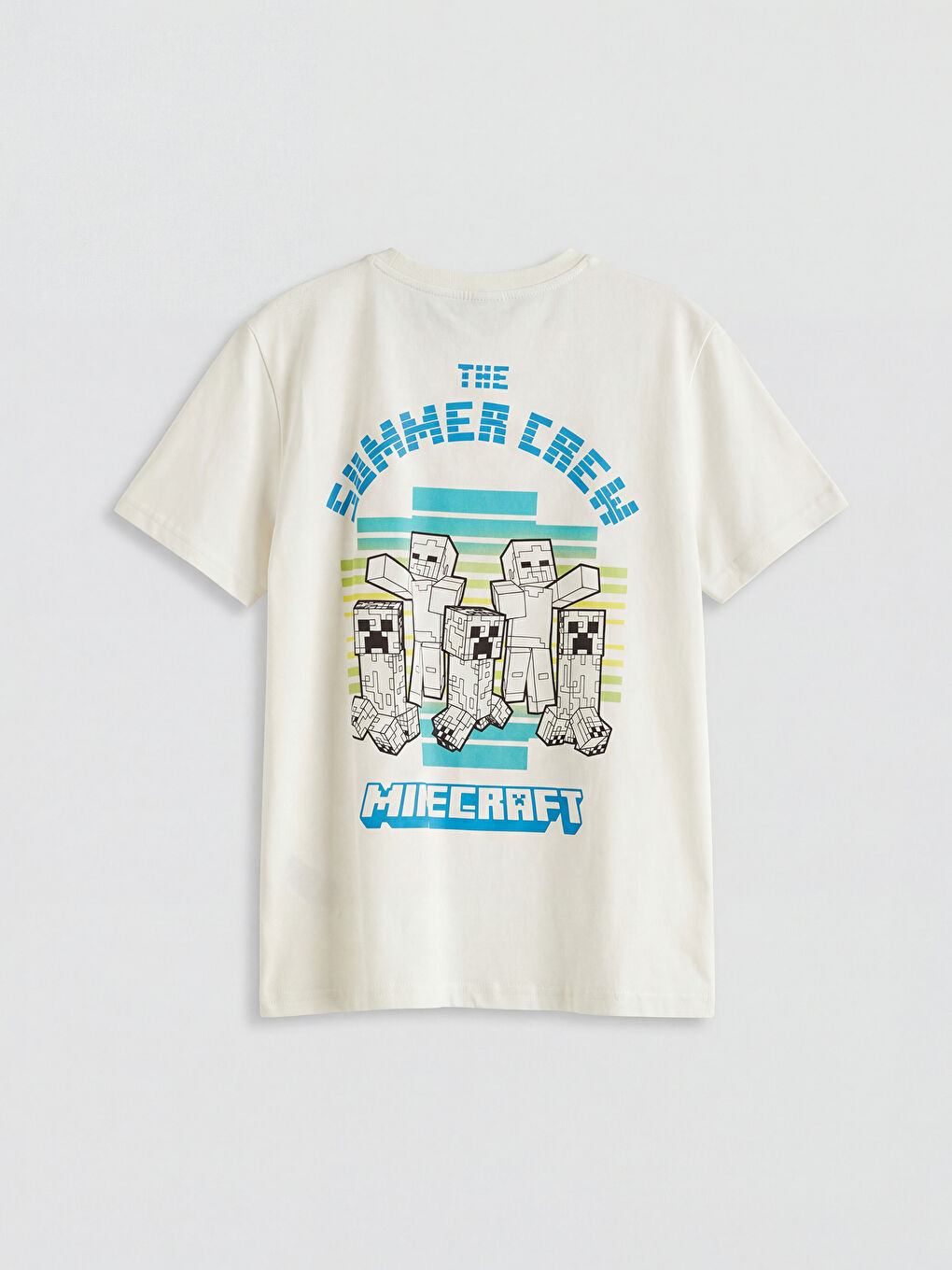 Ekru Bisiklet Yaka Minecraft Baskılı Erkek Çocuk Tişört-1
