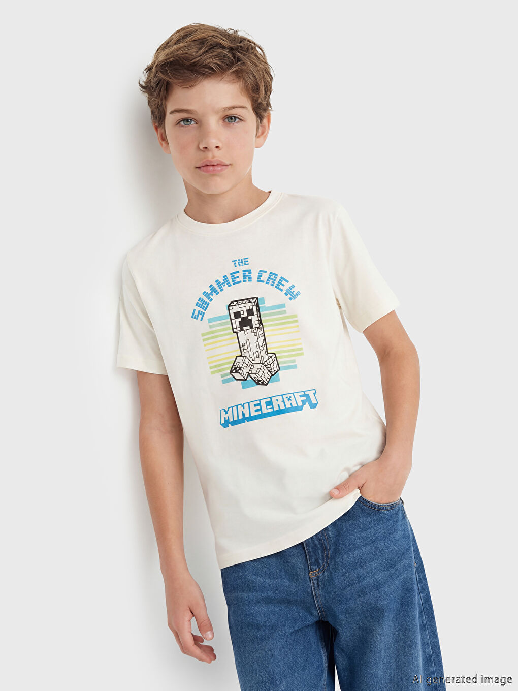 Тениска с кръгло деколте Minecraft отпечатана за момчета