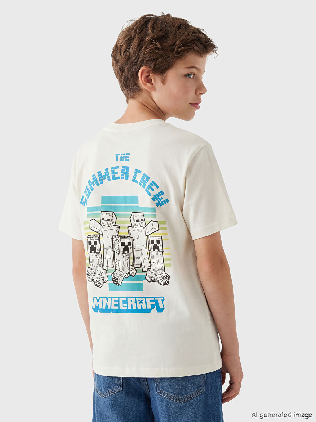 Тениска с кръгло деколте Minecraft отпечатана за момчета-1