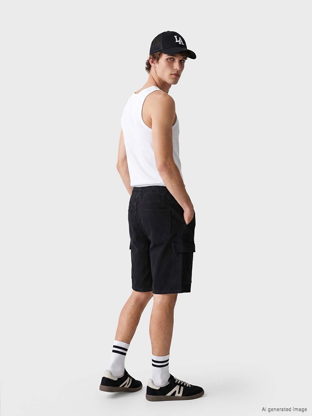 Man Black Denim Shorts-2