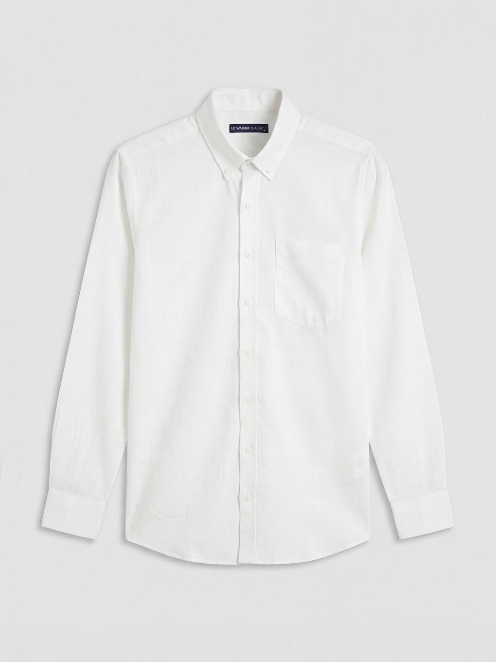 Beyaz Regular Fit Keten Görünümlü Erkek Gömlek-4