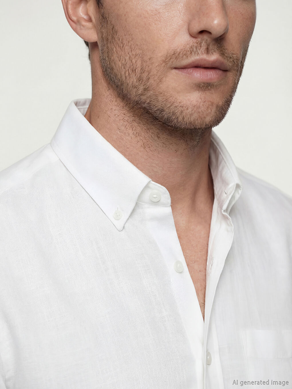 Beyaz Regular Fit Keten Görünümlü Erkek Gömlek-2