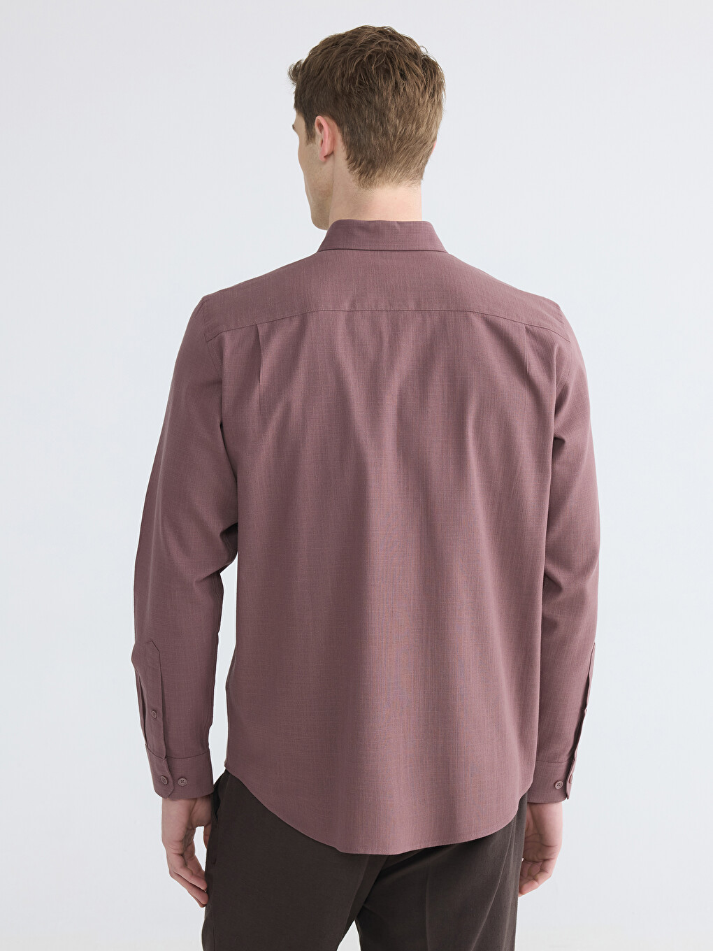 Pembe Regular Fit Keten Görünümlü Erkek Gömlek-3