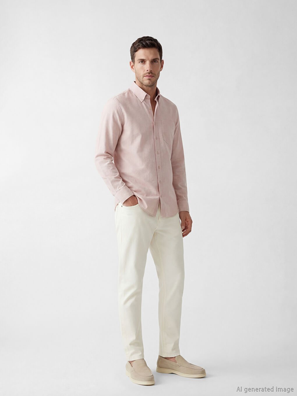 Pembe Regular Fit Keten Görünümlü Erkek Gömlek-1