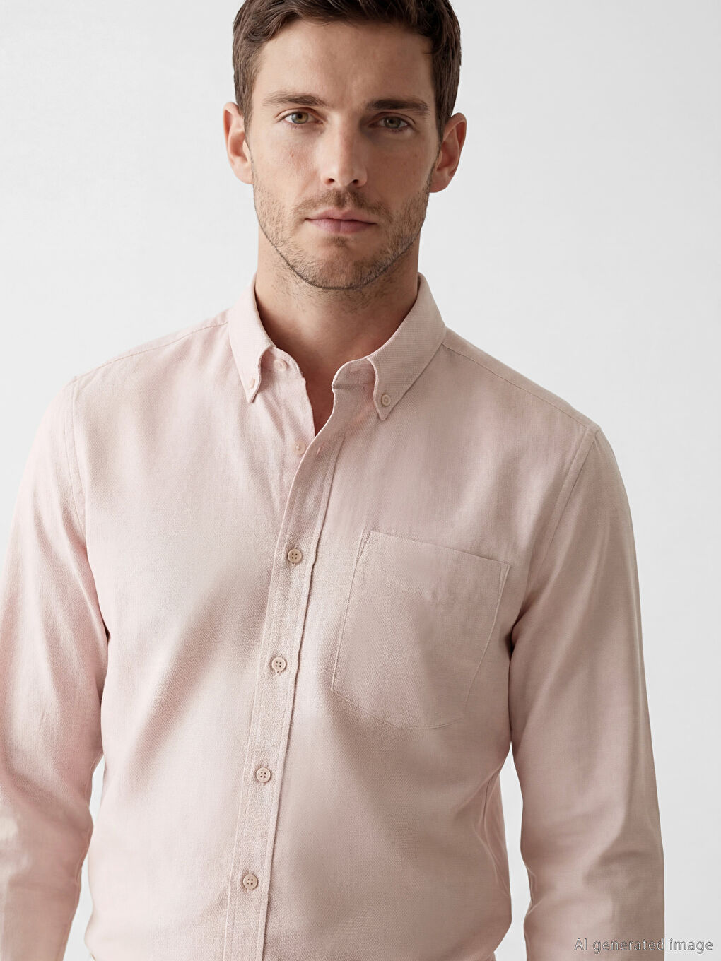 Pembe Regular Fit Keten Görünümlü Erkek Gömlek-2