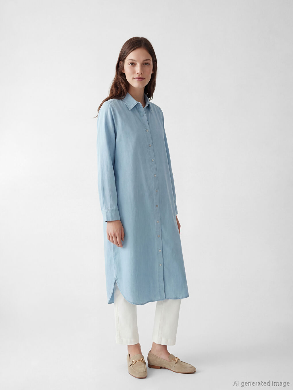 The Shirt Collar Women's Jean Tunic-1
