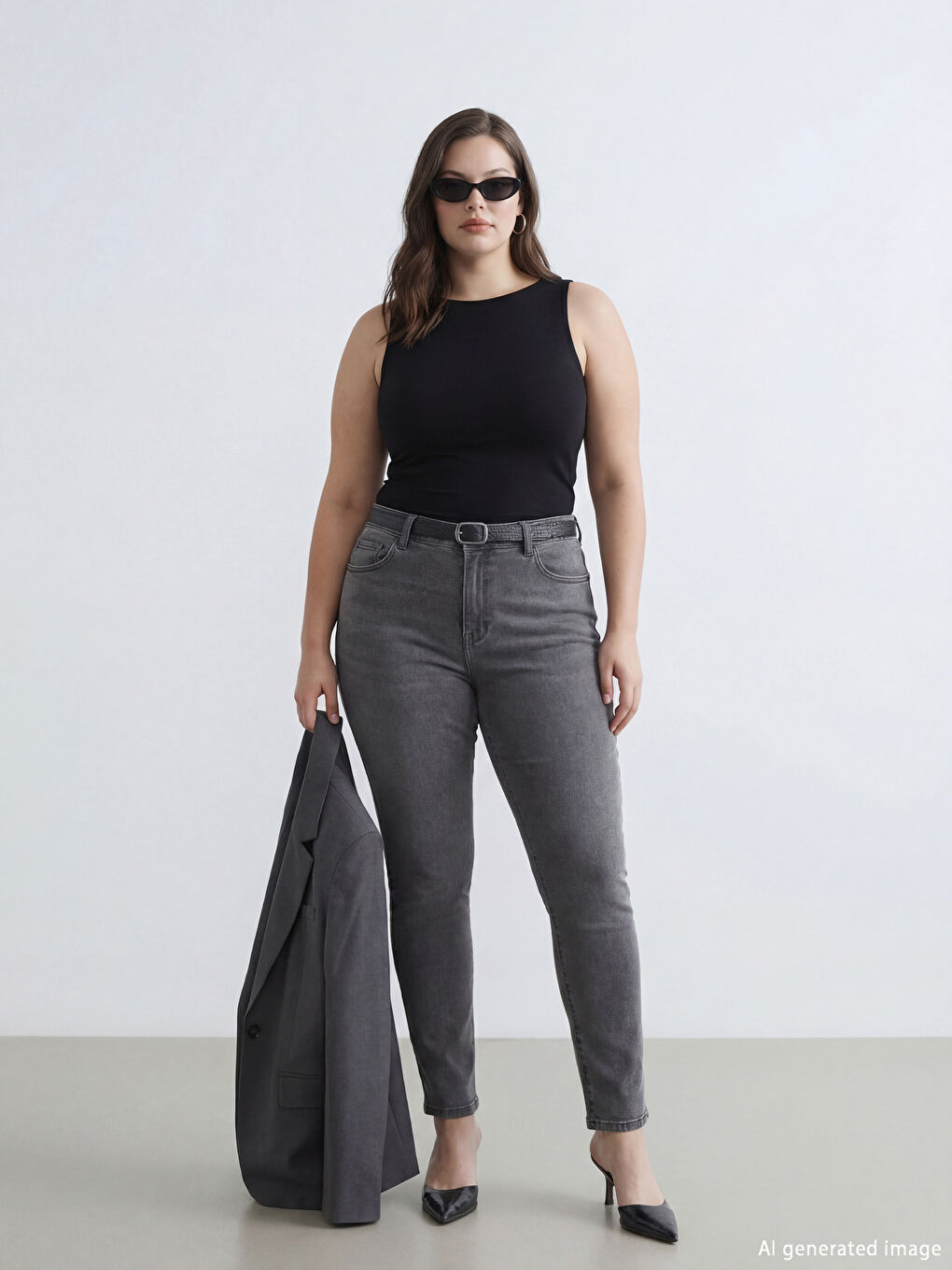 Gri Yüksek Bel Slim Fit Kadın Jean Pantolon-1