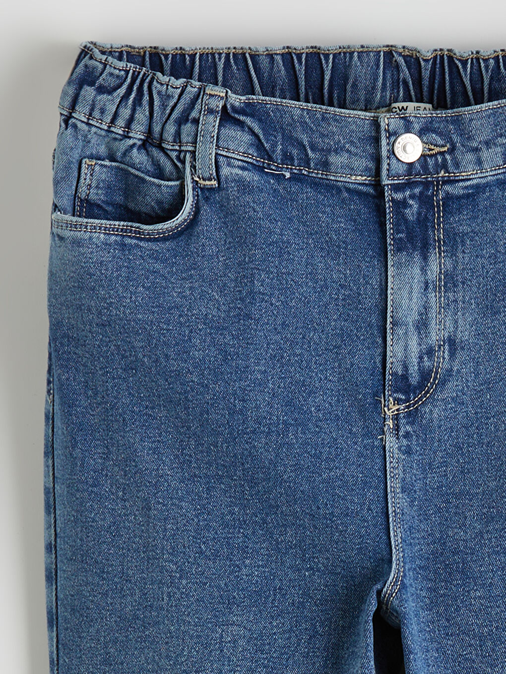 İndigo Beli Lastikli Straight Fit Kadın Jean Pantolon-5