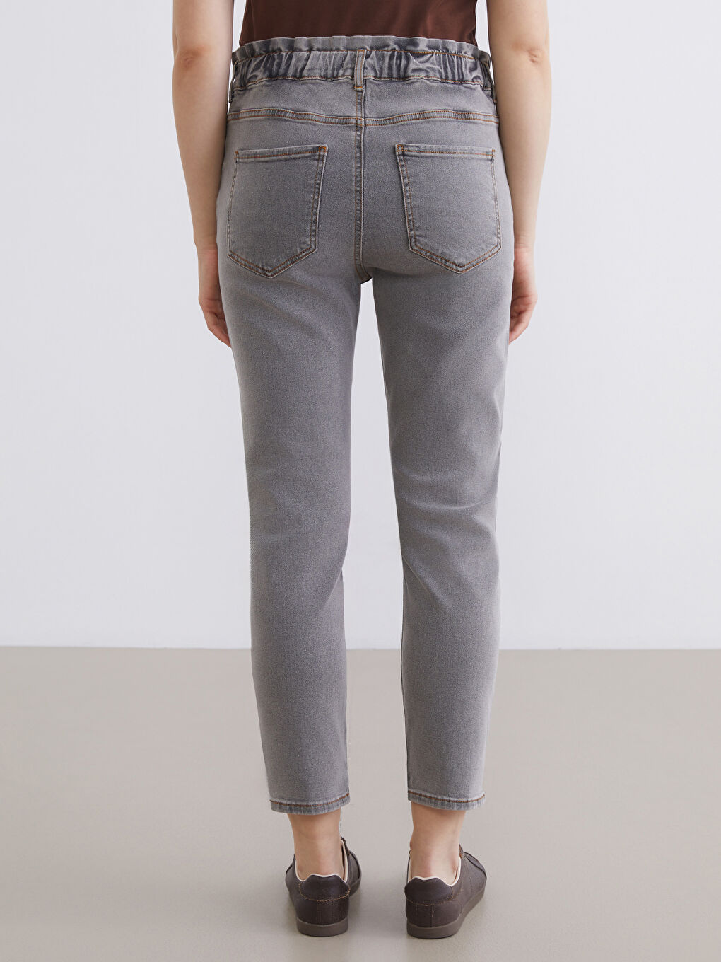 Gri Slim Mom Kadın Jean Pantolon	-3