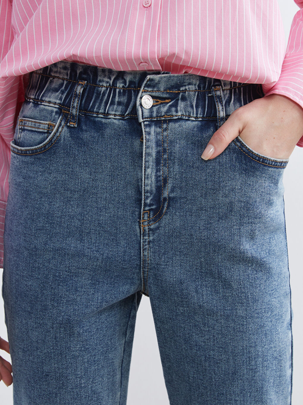 جينز نساء ماما رقيقة خصر مطاطي-2