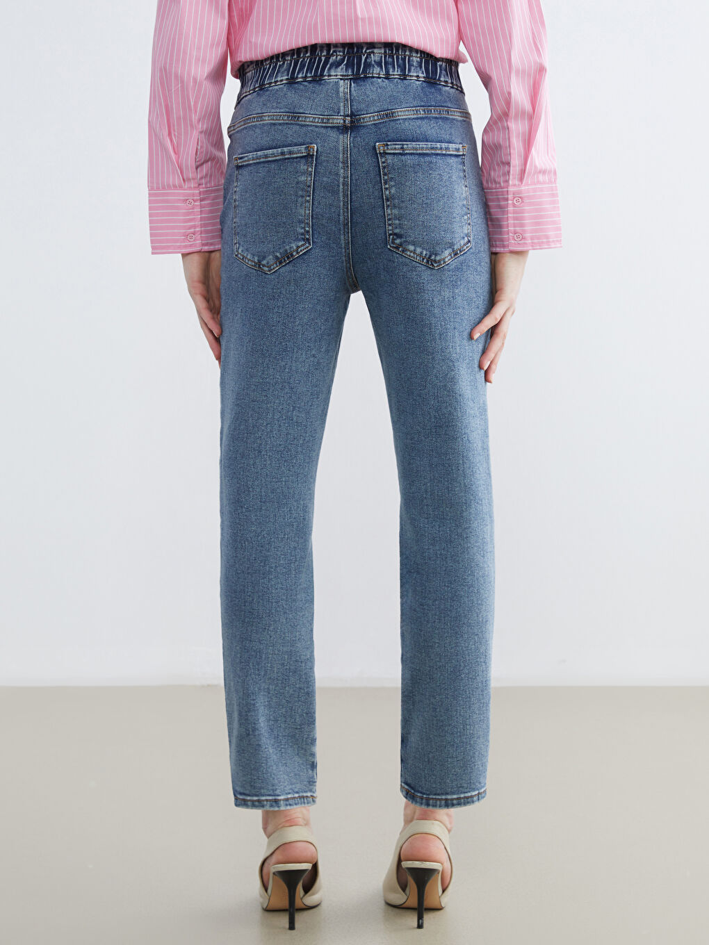 جينز نساء ماما رقيقة خصر مطاطي-3