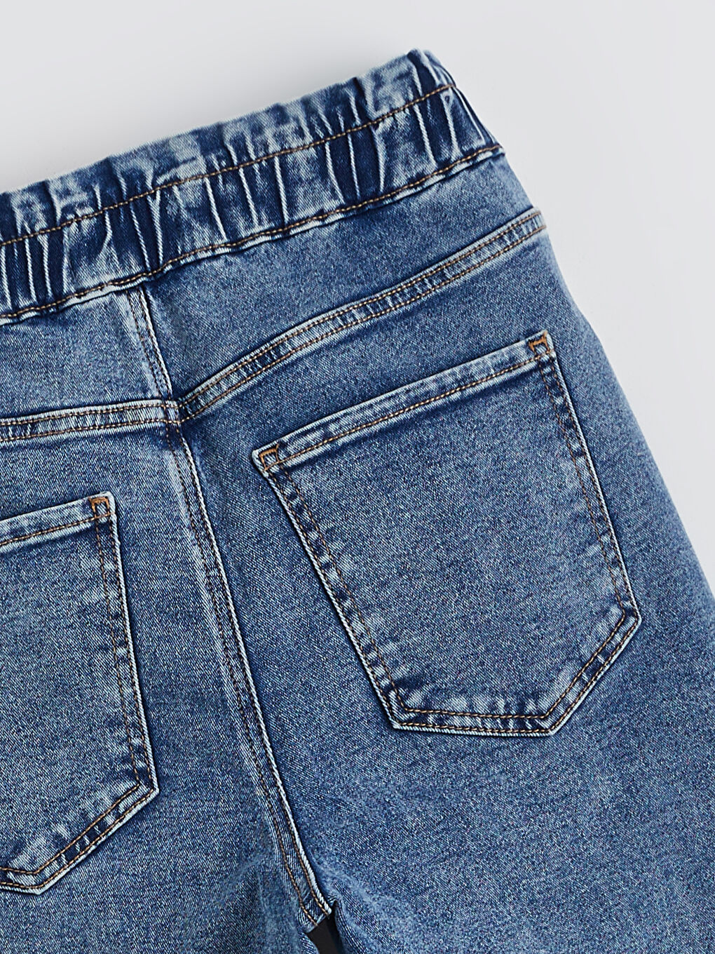 Mavi Beli Lastikli Slim Mom Kadın Jean Pantolon-1