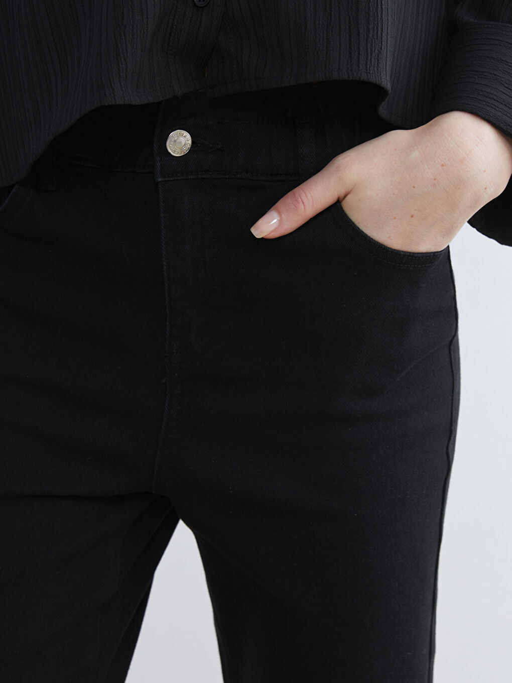 Siyah Slim Mom Kadın Jean Pantolon-2