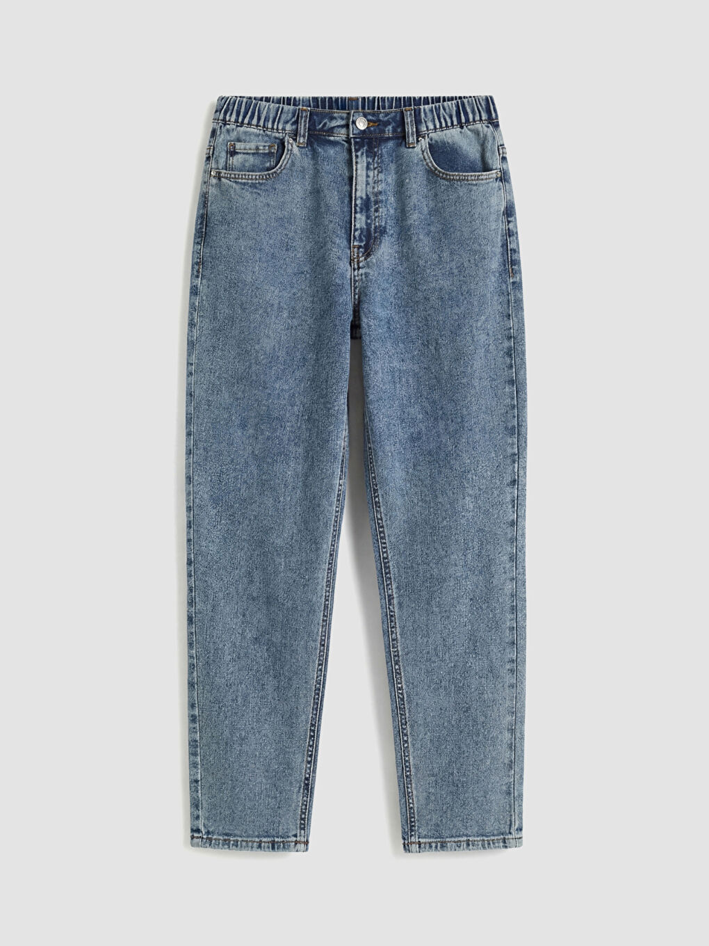 İndigo Beli Lastikli Slim Mom Kadın Jean Pantolon-4