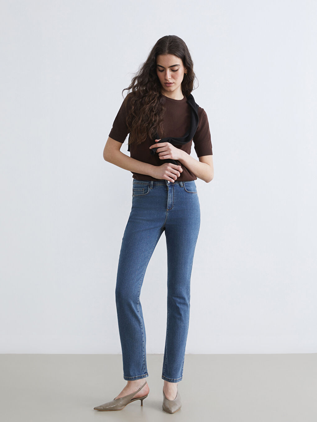 İndigo Yüksek Bel Slim Fit Kadın Jean Pantolon