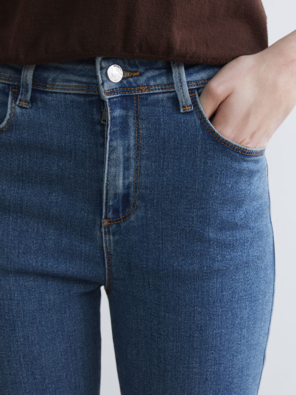 İndigo Yüksek Bel Slim Fit Kadın Jean Pantolon-2