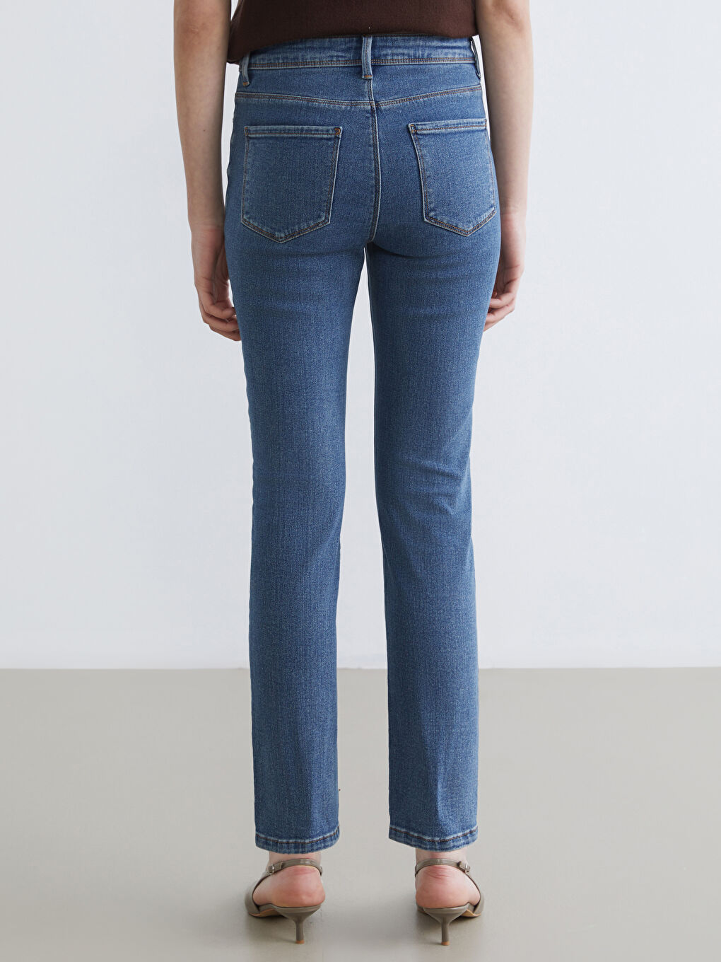 İndigo Yüksek Bel Slim Fit Kadın Jean Pantolon-3