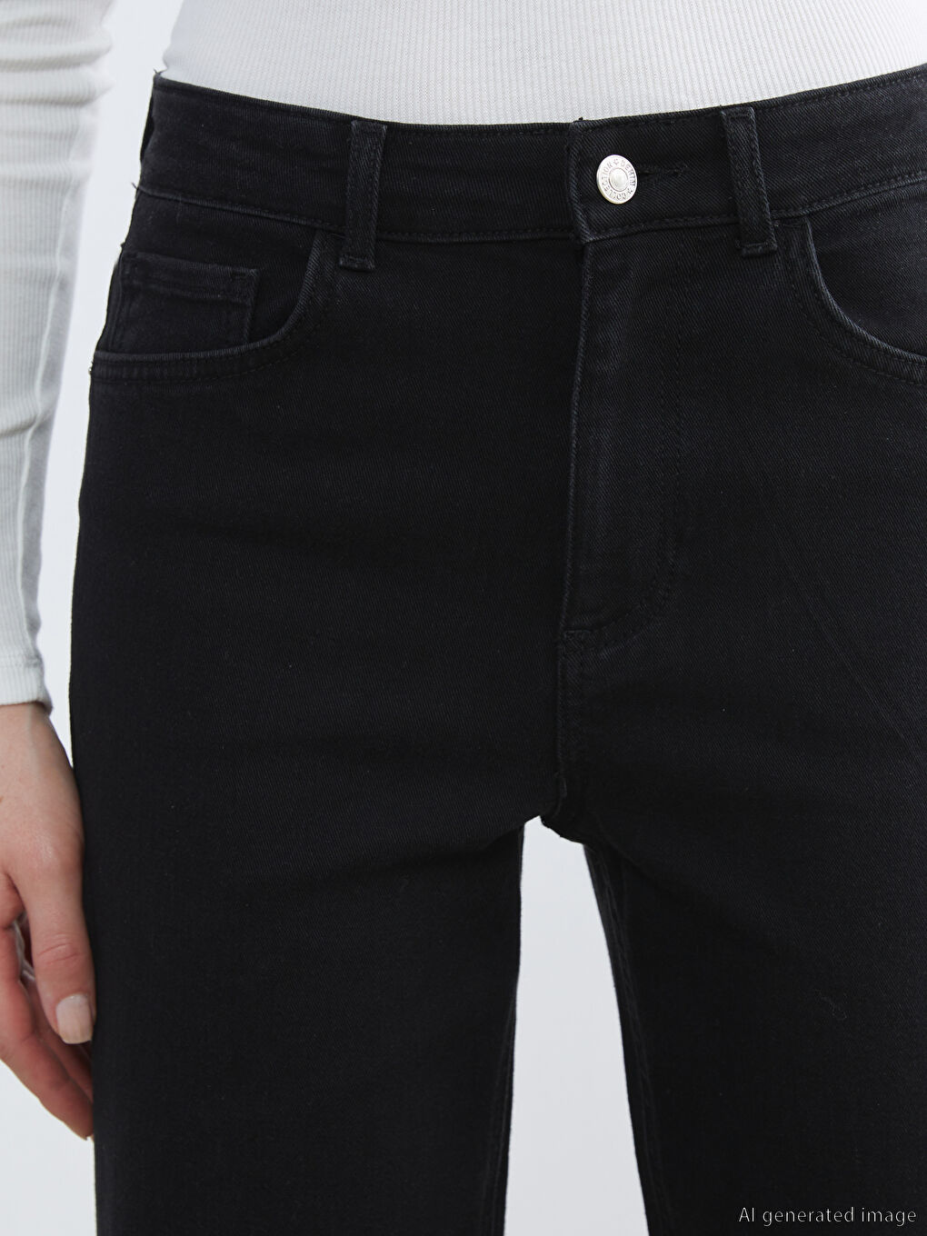 Женские джинсы с высокой посадкой и широкими брюками-5