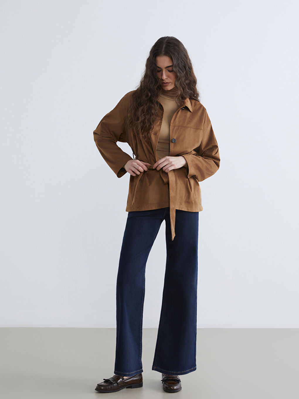 İndigo Yüksek Bel Wideleg Kadın Jean Pantolon