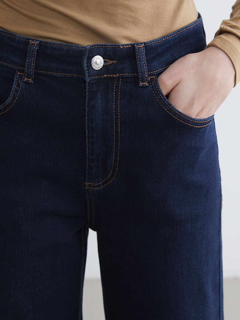 İndigo Yüksek Bel Wideleg Kadın Jean Pantolon-2