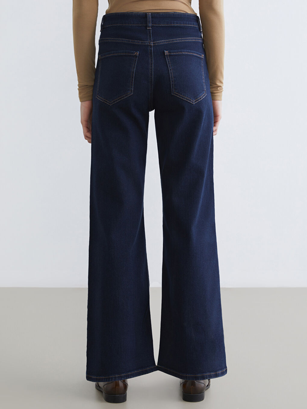 İndigo Yüksek Bel Wideleg Kadın Jean Pantolon-3