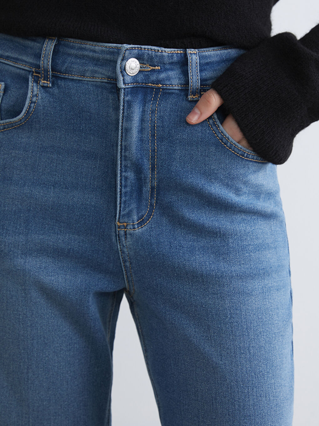 İndigo Yüksek Bel Wideleg Kadın Jean Pantolon-2