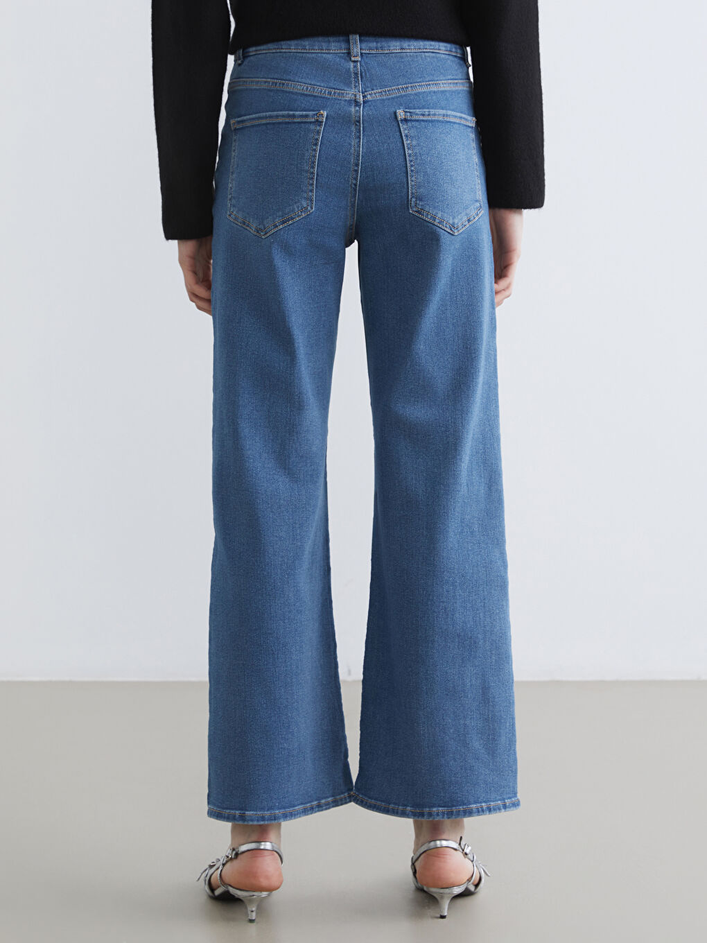 İndigo Yüksek Bel Wideleg Kadın Jean Pantolon-3