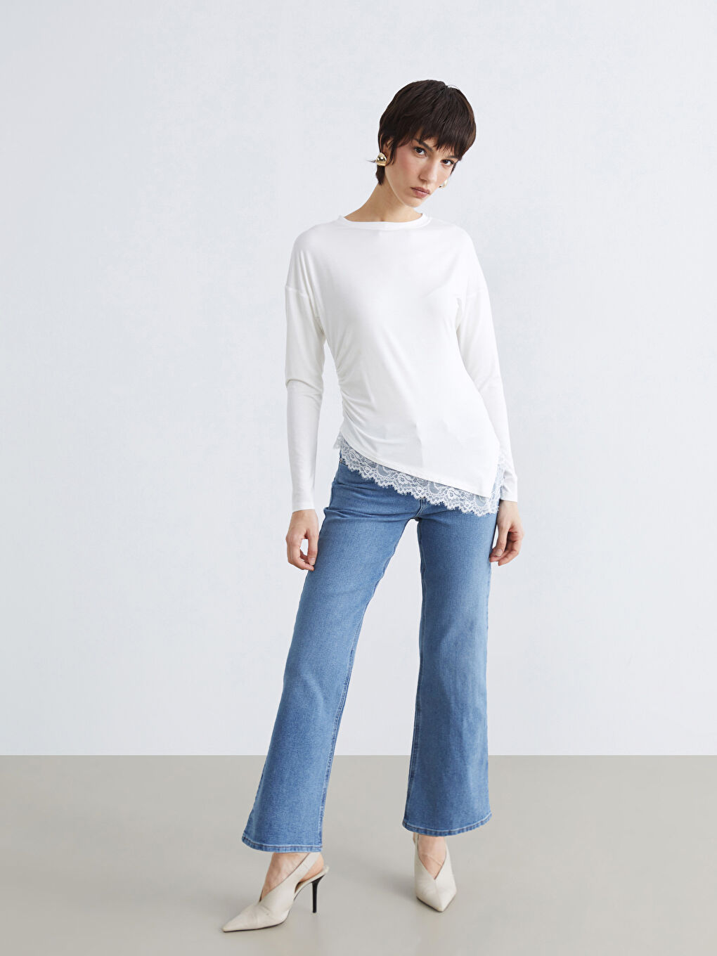 Mavi Yüksek Bel Wideleg Kadın Jean Pantolon