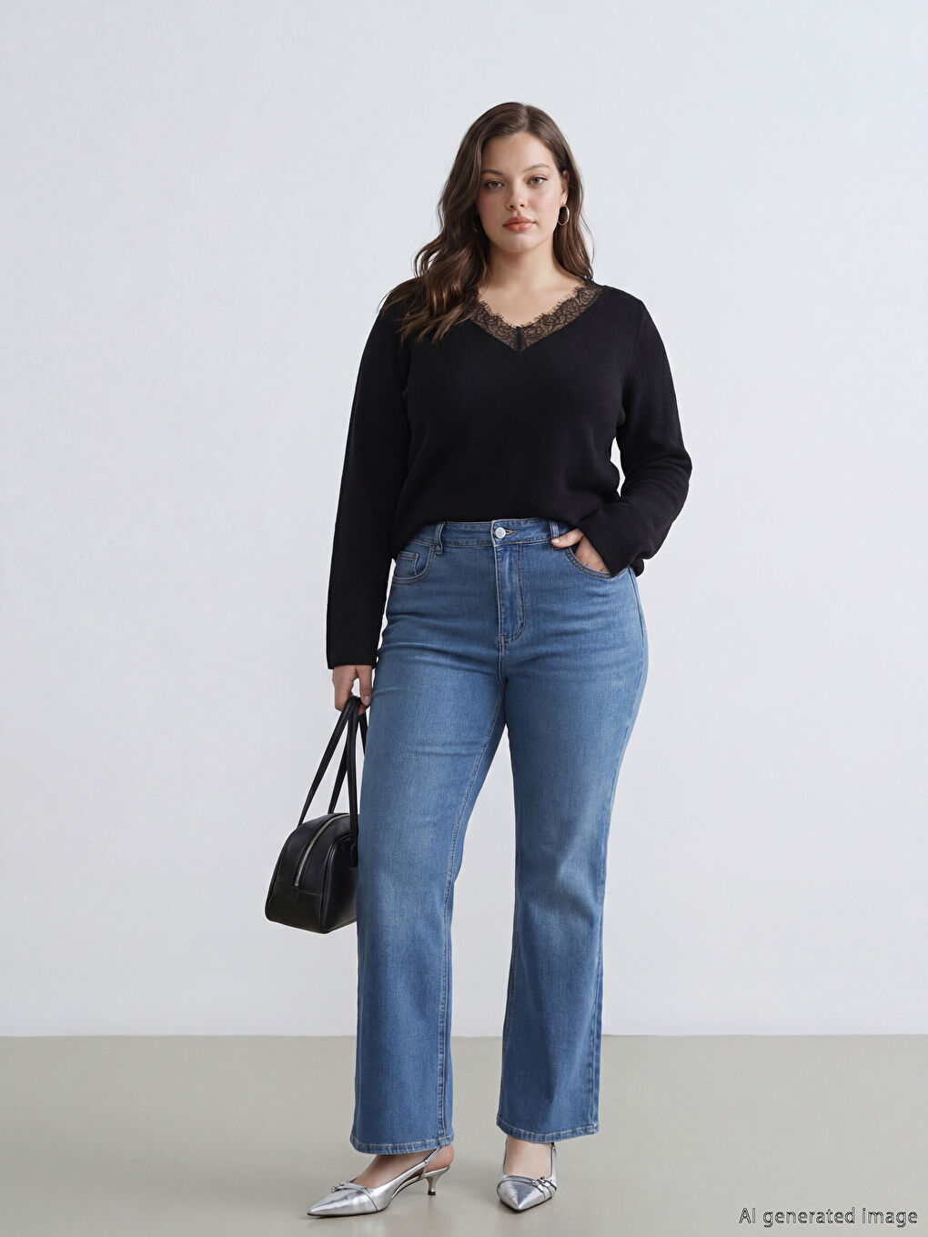 Женские джинсы с высокой посадкой и широкими брюками-1